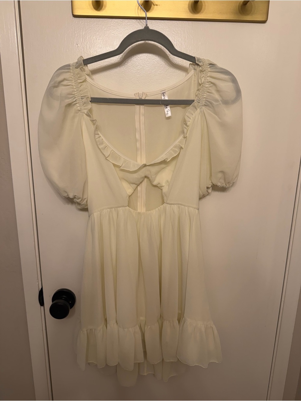 Cream Ruffle-Sleeve Party Dress